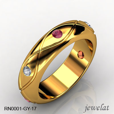 RN0001-GY-17 Yellow Gold Ruby Diamond Ring