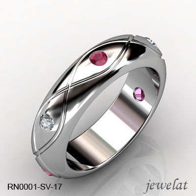 RN0001-SV-17 Silver Ruby And Diamond Ring