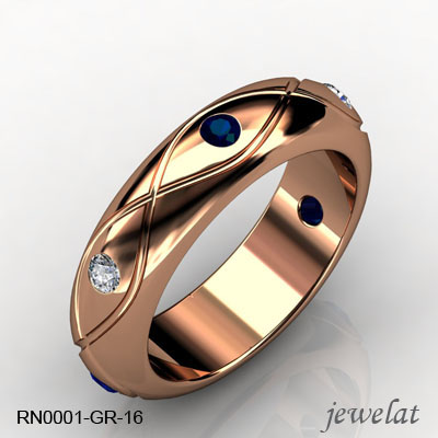 RN0001-GR-16 Rose Gold Sapphire And Diamond Ring
