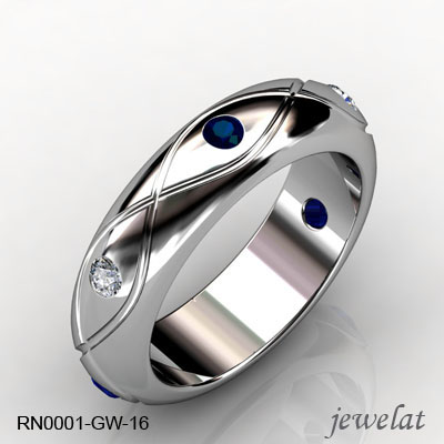 RN0001-GW-16 White Gold Sapphire Diamond Ring