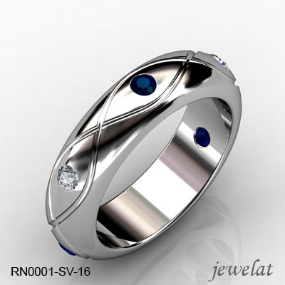 RN0001-SV-16 925 Sterling Silver Blue Sapphire Diamond Ring