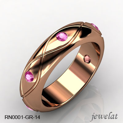 RN0001-GR-18 Pink Gold Ruby And Sapphire Ring
