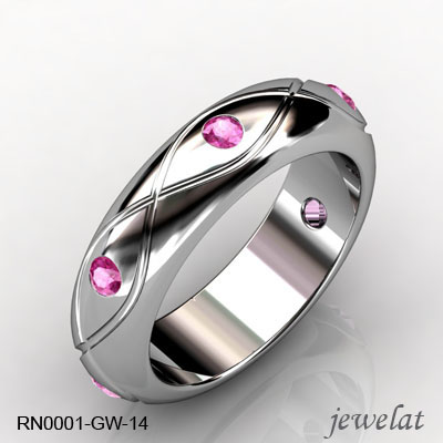 RN0001-GW-14 White Gold Pink Sapphire Ring