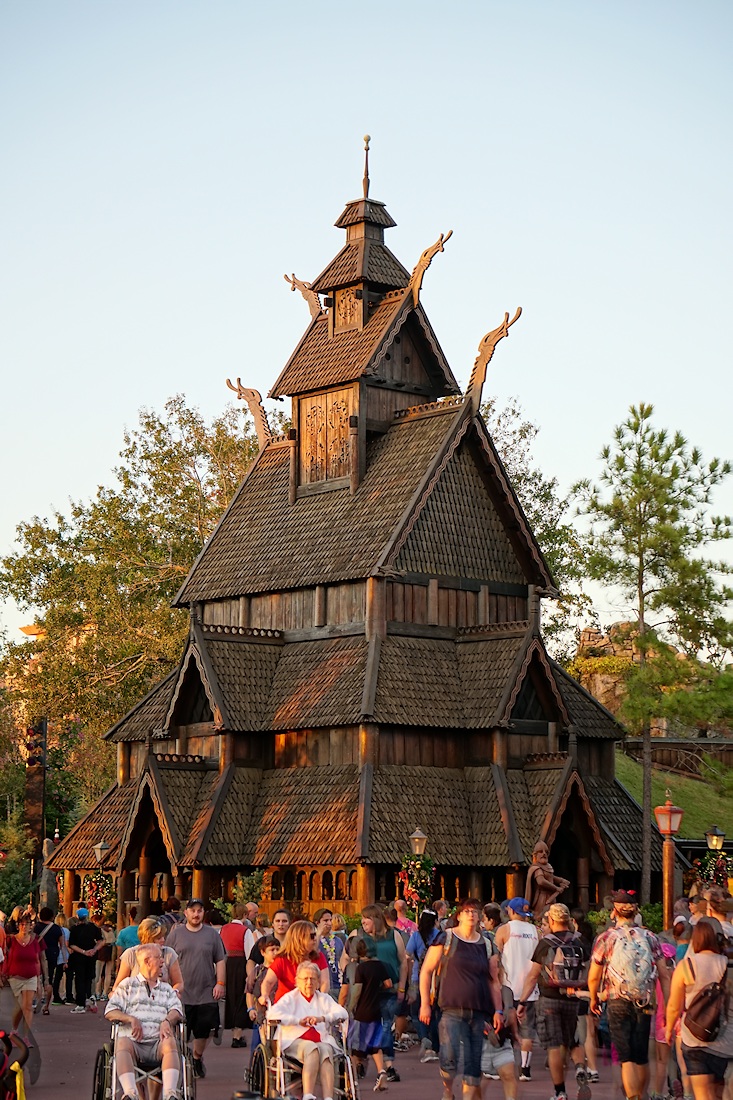 Norways stave church at sunset