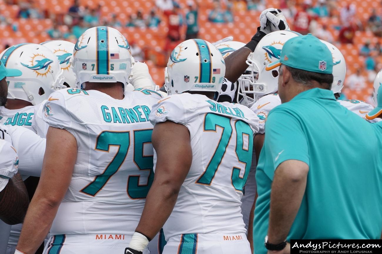 Miami Dolphins team huddle