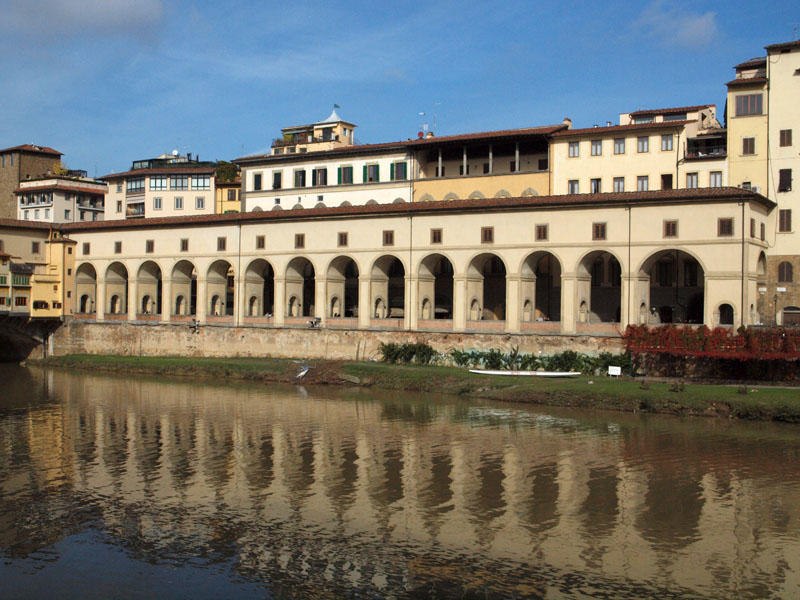 Covered section of of the Vasari Corridor next to the Ponte Vecchio