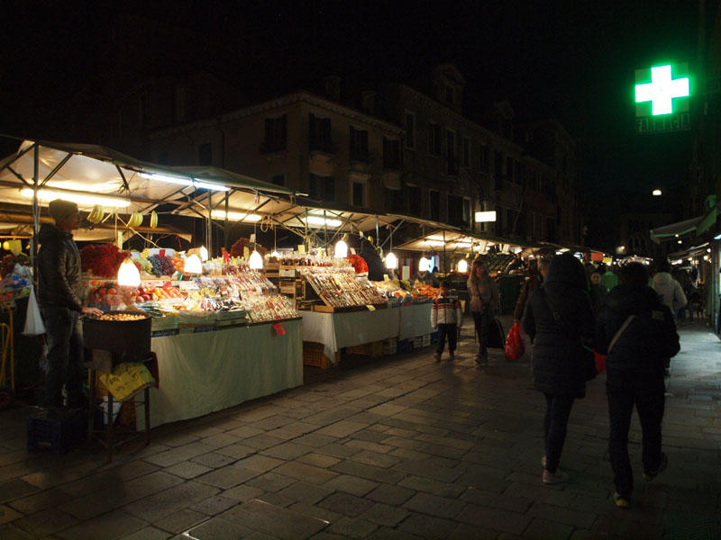 Street shops at night in Venice