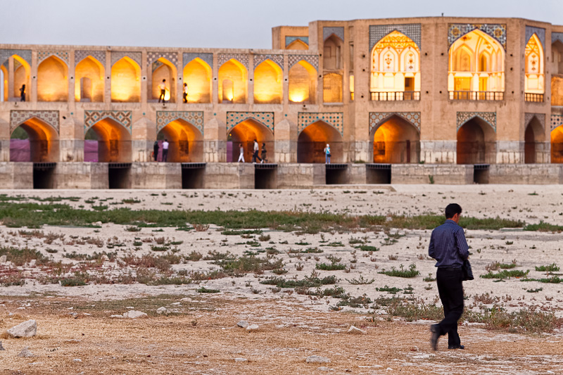 Man beside Khaju Bridge - Isfahan