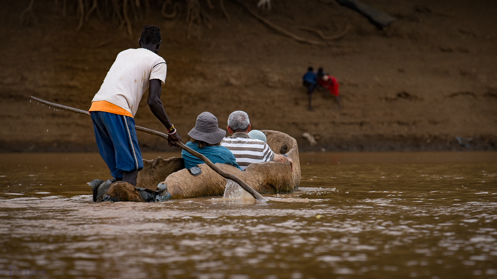 Rowing across the Omo River