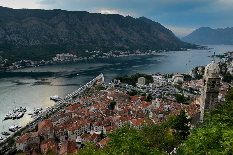 Old Town from above with Bay of Kotor behind, Kotor