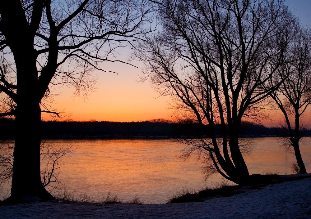 Snowy Sunset On The River