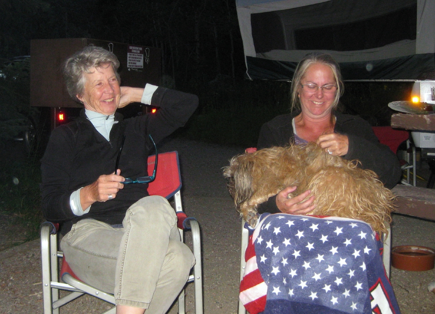 Britta, Lisa, and Chuckie Sitting at the Evenings Fire