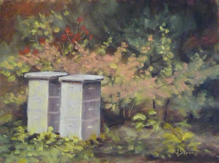 Bee Hives and Viburnum - plein air