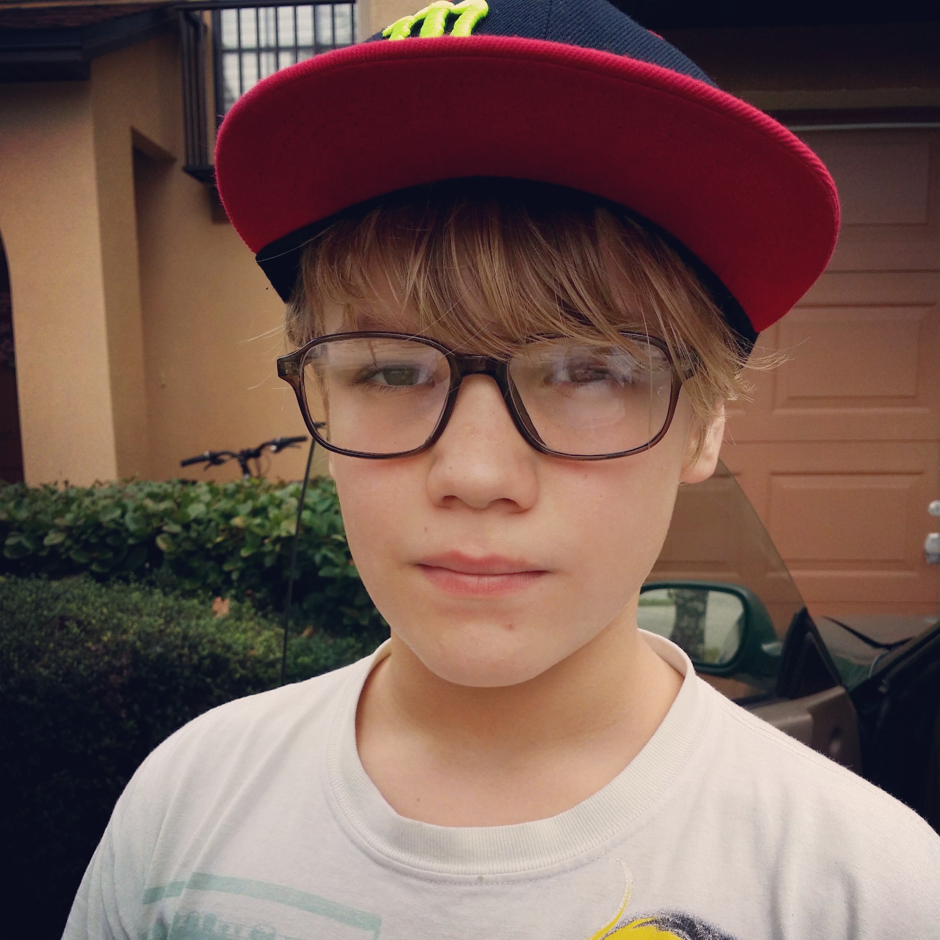 Tristans new glasses. His favorite pair havent yet arrived.