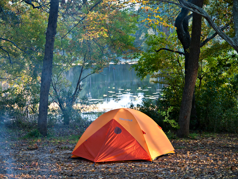 Camping, orange tent