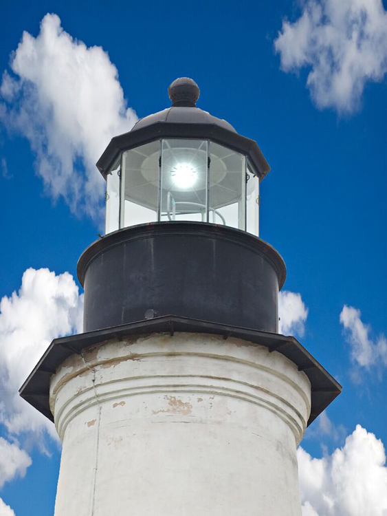 Top of lighthouse with sky replaced, and enhanced light 