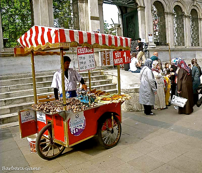 Roasted corn and chestnuts vendor