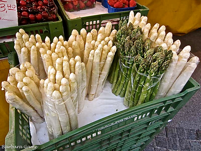 Fresh asparagus, spargel, offered everywhere in season