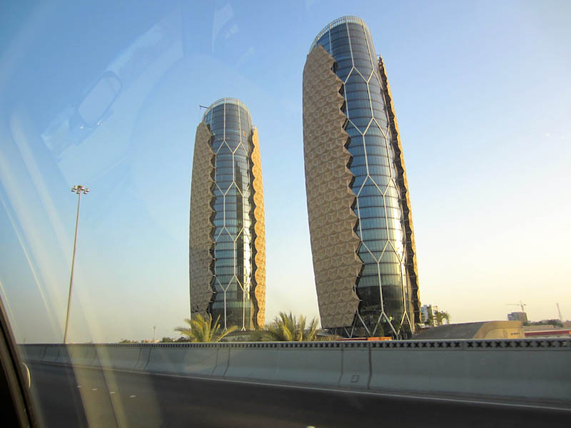 Buildings seen from taxi.