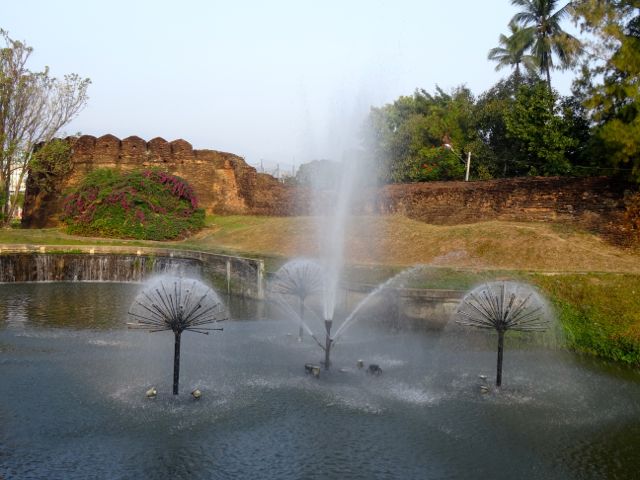 Fountains in moat