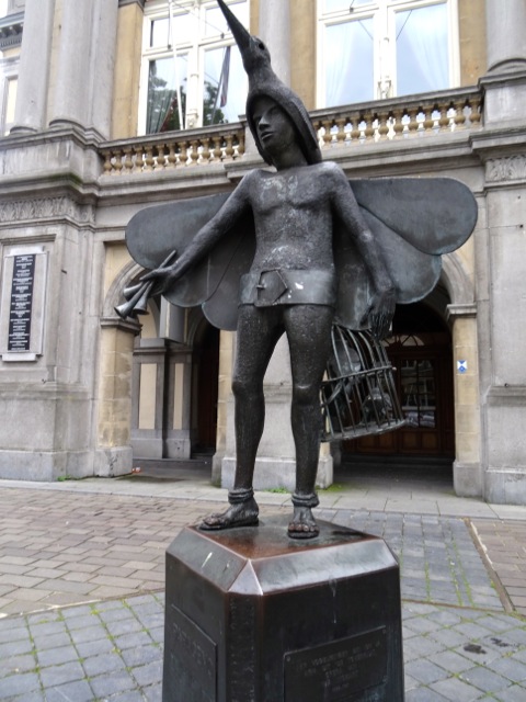 Outside Royal Theatre, Papagano statue from Mozart's Magic Flute