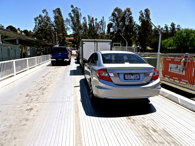 Our car on the ferry at Mannum