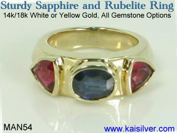 An Heavy Mens Gold Or Silver Ring With Three Gemstones. Custom Made. 