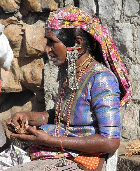 Banjara woman outside Yellamma temple, Saundatti, Karnataka, India