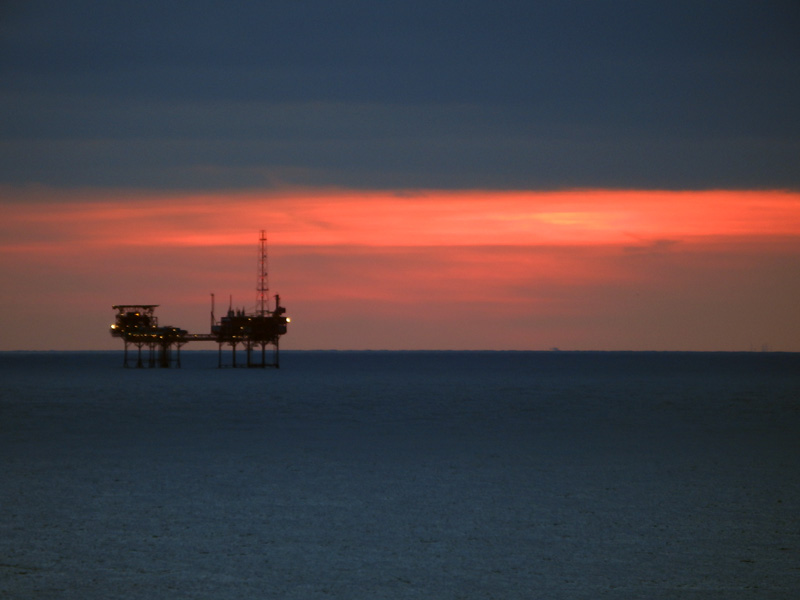 Passing oil rigs at sunset 21 Mar, 2015