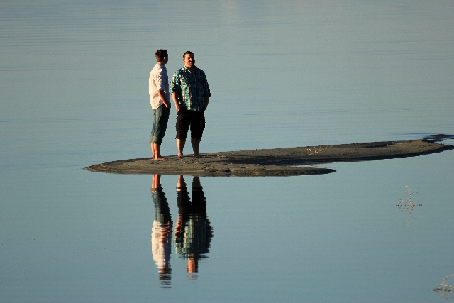 Two guys having a chat on the Great Salt Lake.