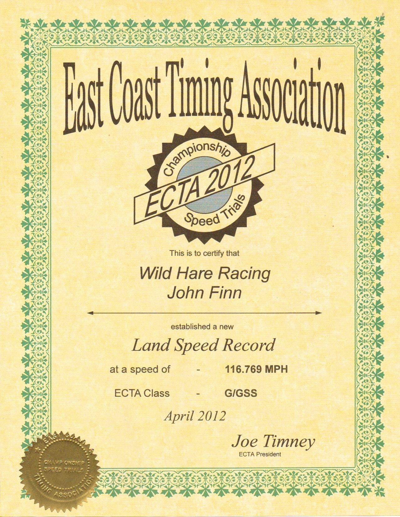 ECTA 2012 1 MILE RECORD