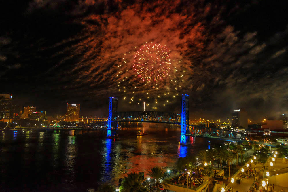 Fiery finale, Holiday Light Boat Parade, St. Johns River, Jacksonville, Florida, 2014