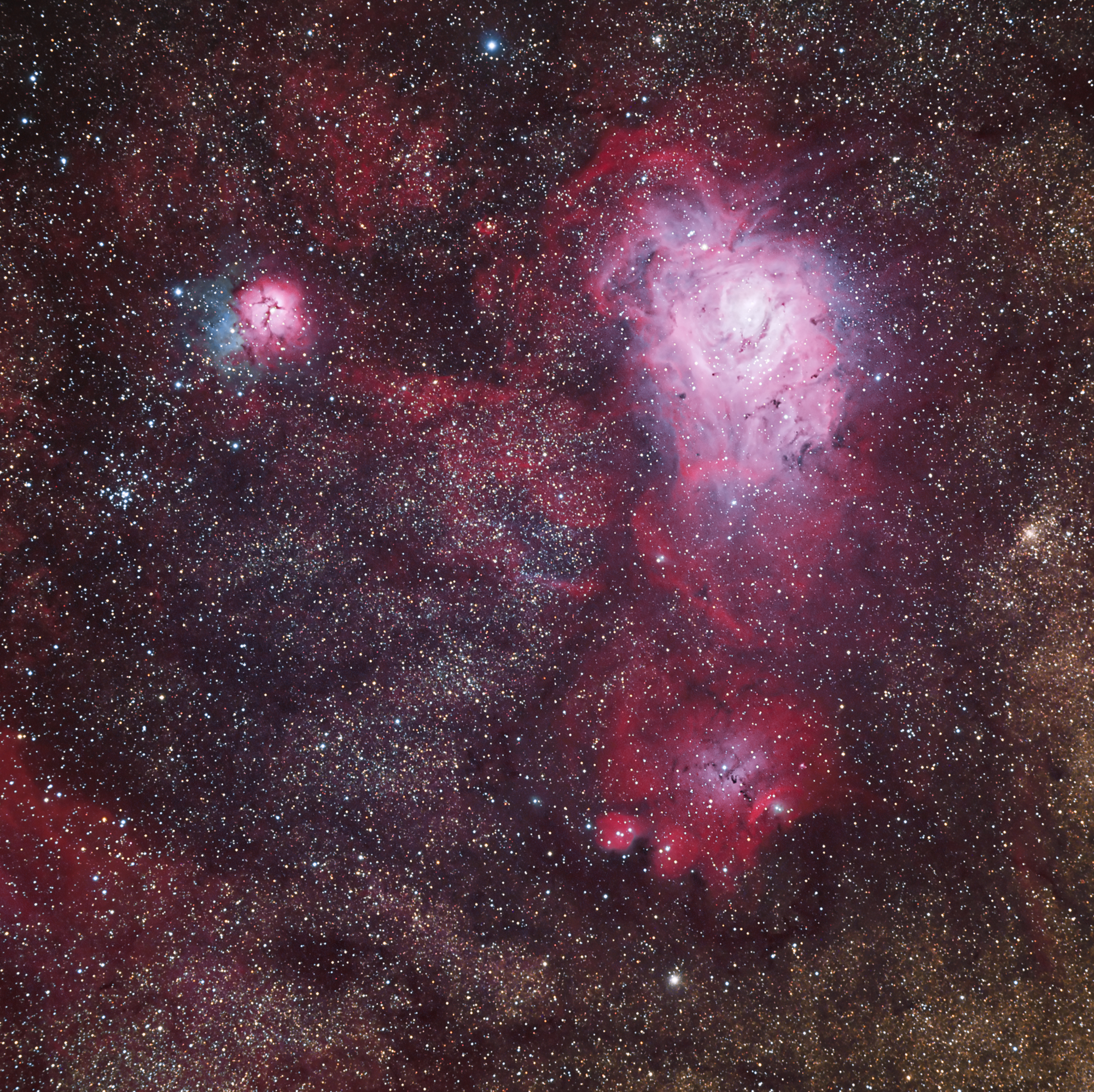 Lagoon and Trifid Nebulas widefield 4.5 hours