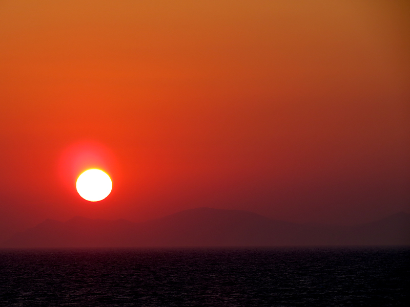 Coucher de soleil au dpart de Santorin