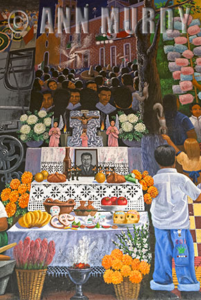 Mural depicting Day of the Dead in Atlixco<meta name=pinterest content=nopin />