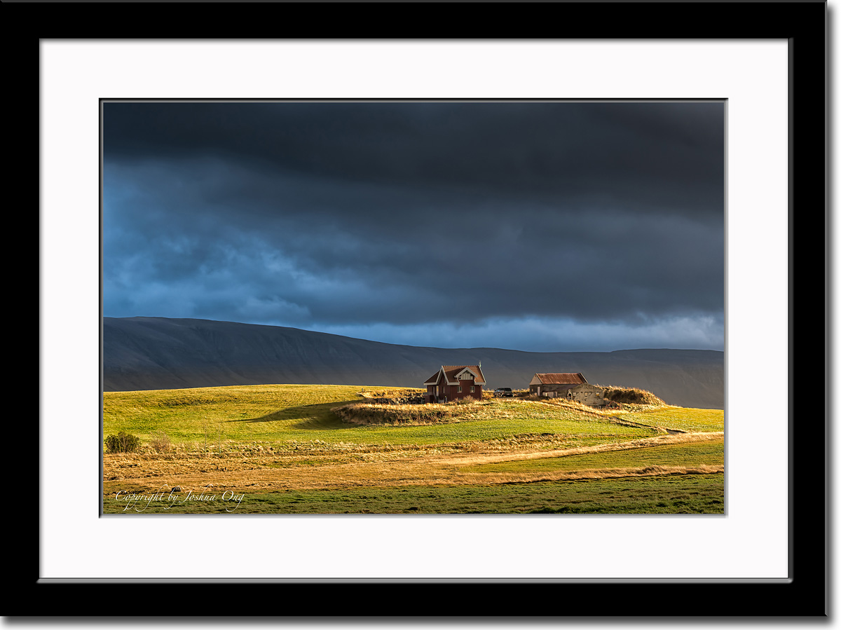 Partly Lit Landscape Along the Road, Near Borganes