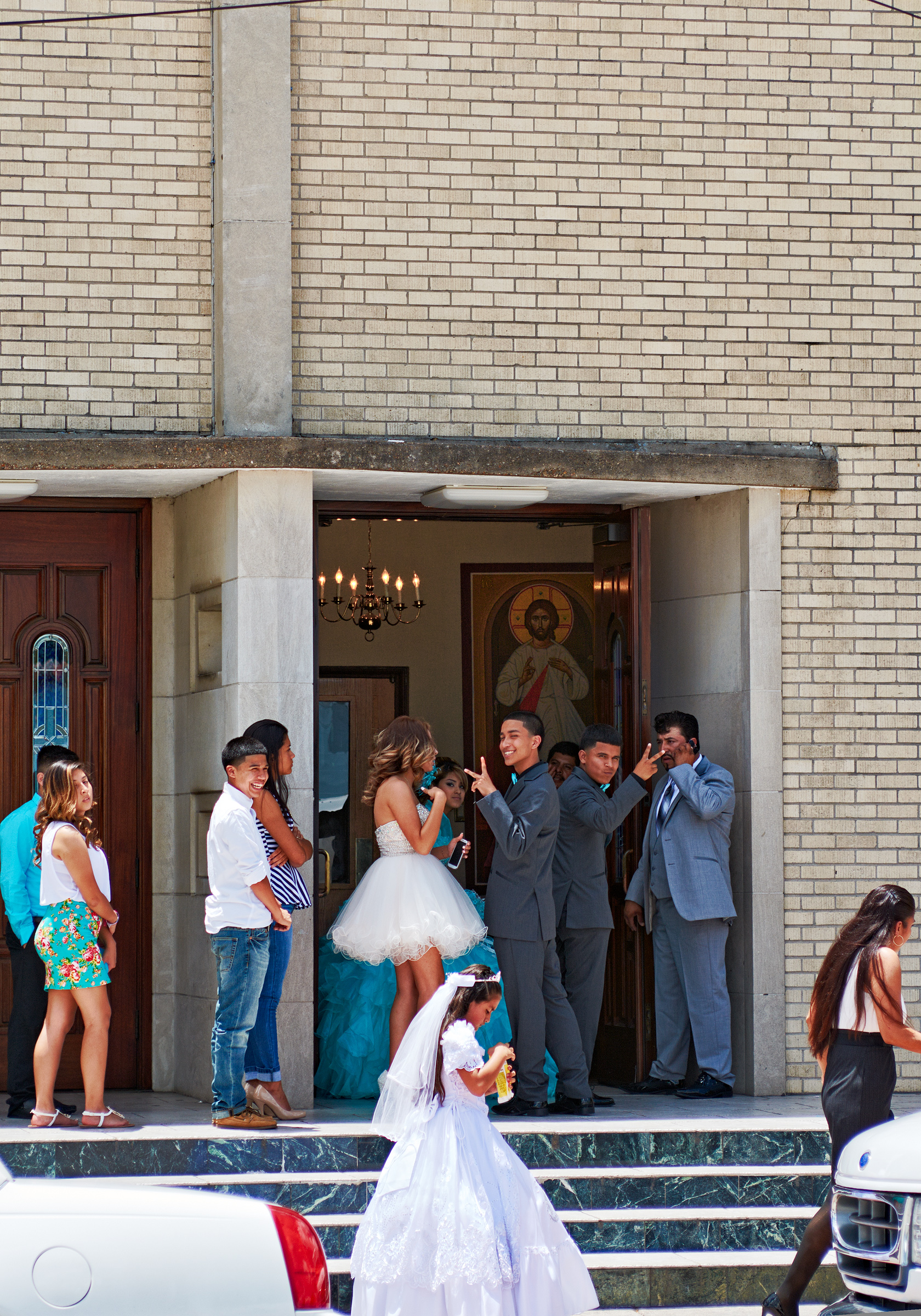 gathering outside Christ The King Catholic Church
