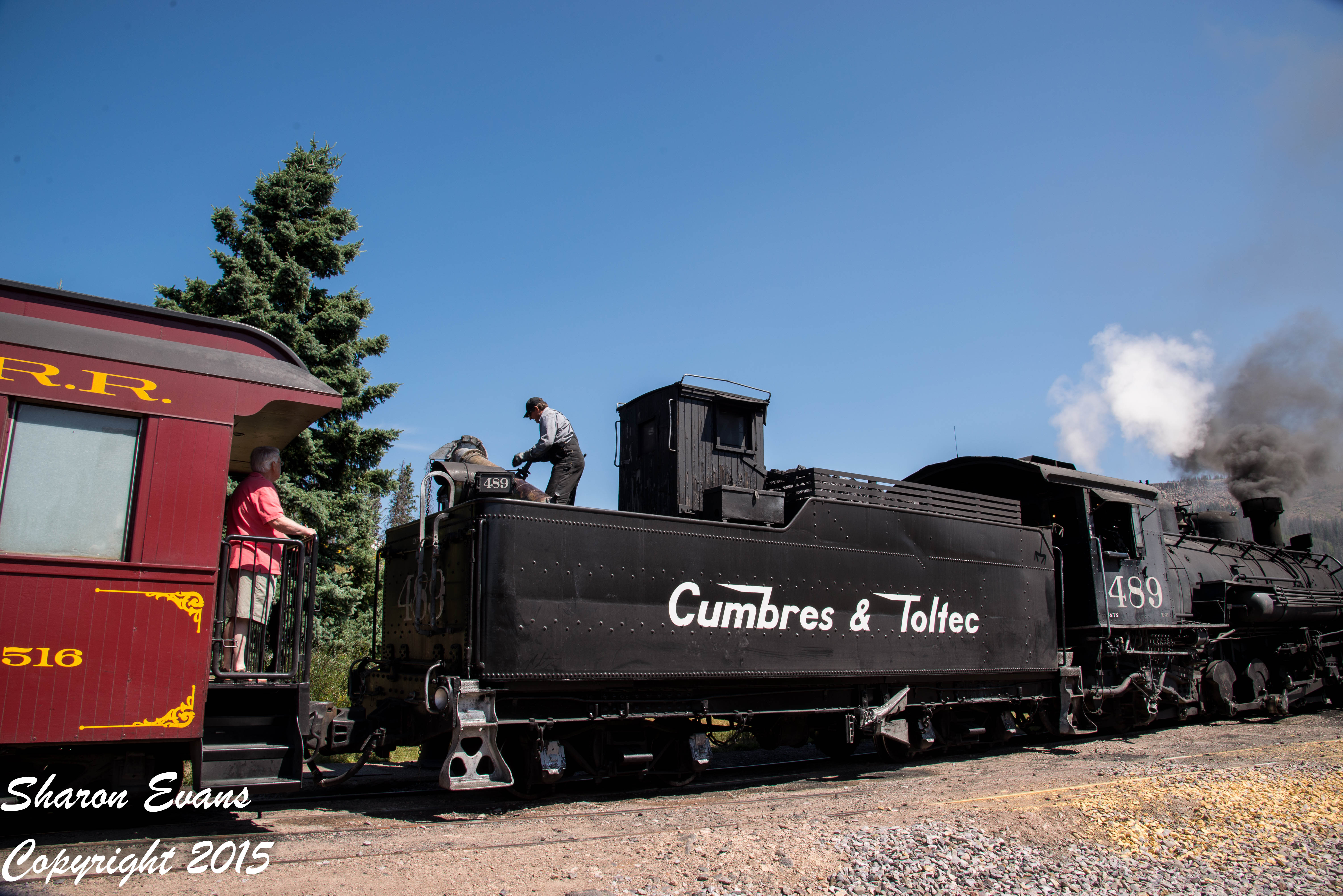 K36 489 gets a needed shot of water at Cumbres beforre heading down grade