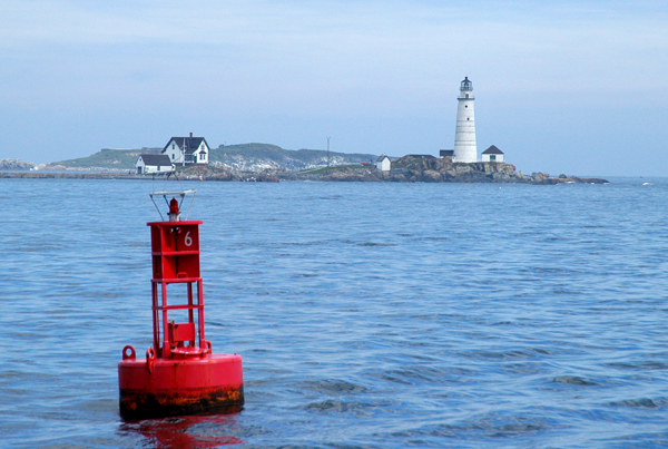 Red buoy with Little Brewster Island, Boston Harbor