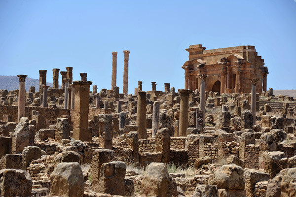 Timgad is a complete Roman frontier city founded ca. 100 AD by the Emperor Trajan