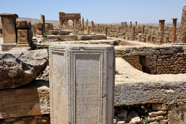 Hexagonal inscription stone at the Forum of Timgad