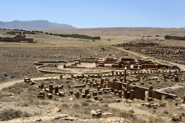 The outline of the Grand South Baths clearly visible from the theatre hill, Timgad