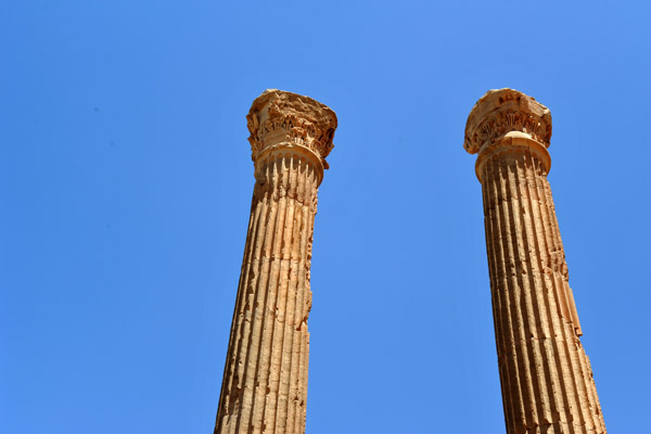 Twin columns still standing at the Capitol of Timgad