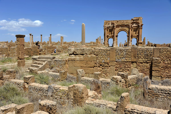 Ruins of Timgad with Trajan's Arch