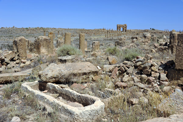 Ruins of Timgad with some kind of stone trough