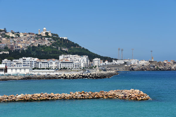 Breakwater with the Bologhine Hill and the Basilica of Notre-Dame d'Afrique