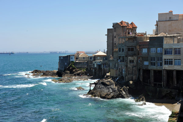 Houses built directly on the rocky shore, Algiers