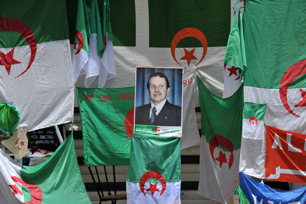 Algerian president surrounded by flags