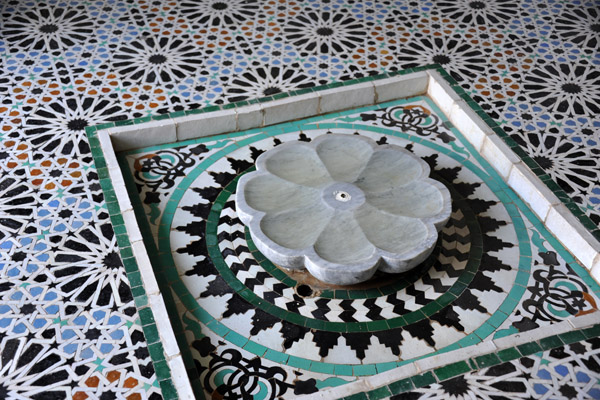 Small marble fountain in the floor of a side chamber, Mechouar Palace