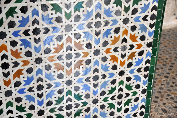 Detail of the colorful zellige tile work used throughout Mechouar Palace